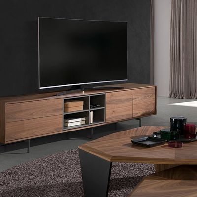 TV stands - TV stand walnut and black steel - ANGEL CERDÁ