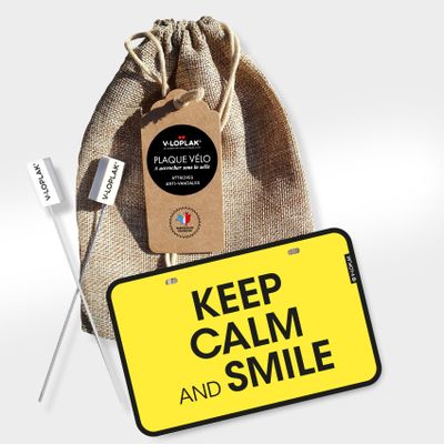 Gifts - Cycling badge "Keep Calm & Smile" (yellow) - V-LOPLAK (STREET ACCESSOIRE)