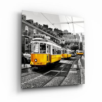 Autres décorations murales - ・"Lisbon Yellow Tram"・Glass Wall Art | Artdesigna Glass Printing Wall Arts. - ARTDESIGNA