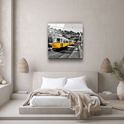 Autres décorations murales - ・"Lisbon Yellow Tram"・Glass Wall Art | Artdesigna Glass Printing Wall Arts. - ARTDESIGNA