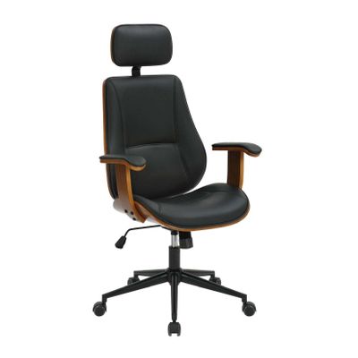 Office seating - Lugo Office Chair - Walnut and Black Leather - VIBORR