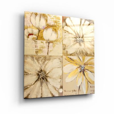 Autres décorations murales - ・"Abstract Yellow Flowers"・Glass Wall Art | Artdesigna Glass Printing Wall Arts. - ARTDESIGNA