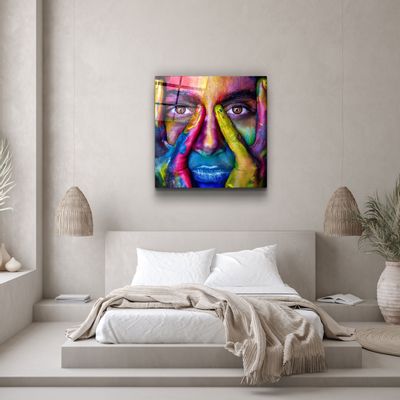 Autres décorations murales - ・"Abstract Colorful Face"・Glass Wall Art | Artdesigna Glass Printing Wall Arts. - ARTDESIGNA