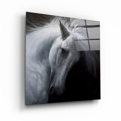 Autres décorations murales - ・"Abstract White Horse"・Glass Wall Art | Artdesigna Glass Printing Wall Arts. - ARTDESIGNA