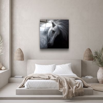 Autres décorations murales - ・"Abstract White Horse"・Glass Wall Art | Artdesigna Glass Printing Wall Arts. - ARTDESIGNA