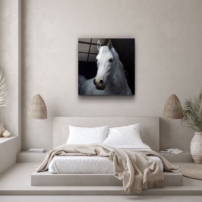 Other wall decoration - ・"Abstract White Horse V2"・Glass Wall Art | Artdesigna Glass Printing Wall Arts. - ARTDESIGNA