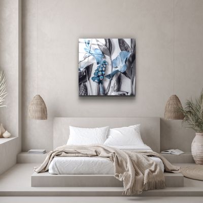 Autres décorations murales - ・"Abstract Blue Flowers"・Glass Wall Art | Artdesigna Glass Printing Wall Arts. - ARTDESIGNA