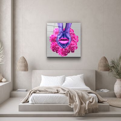 Other wall decoration - ・"Pink Flowers and Lips"・Glass Wall Art | Artdesigna Glass Printing Wall Arts. - ARTDESIGNA