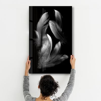 Autres décorations murales - White Feathers 1 | Glass Wall Art - ARTDESIGNA