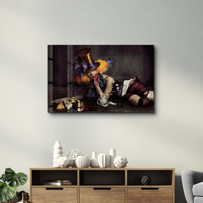 Autres décorations murales - Abstract Yellow Hat Woman | Glass Wall Art - ARTDESIGNA