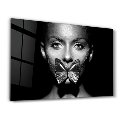 Other wall decoration - Shiny Butterfly and Face | Glass Wall Art - ARTDESIGNA