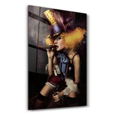 Other wall decoration - Yellow Hat Woman | Glass Wall Art - ARTDESIGNA