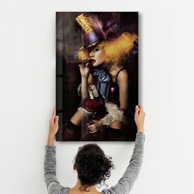 Other wall decoration - Yellow Hat Woman | Glass Wall Art - ARTDESIGNA