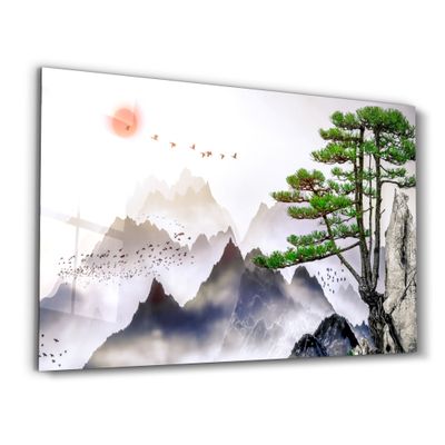 Other wall decoration - Abstract Flying Birds and Sunset | Glass Wall Art - ARTDESIGNA