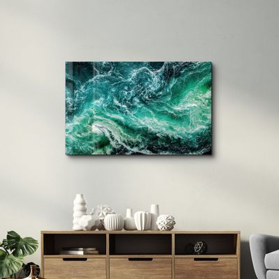 Other wall decoration - Green Waves | Glass Wall Art - ARTDESIGNA