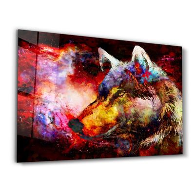 Other wall decoration - Abstract Colorful Wolf | Glass Wall Art - ARTDESIGNA