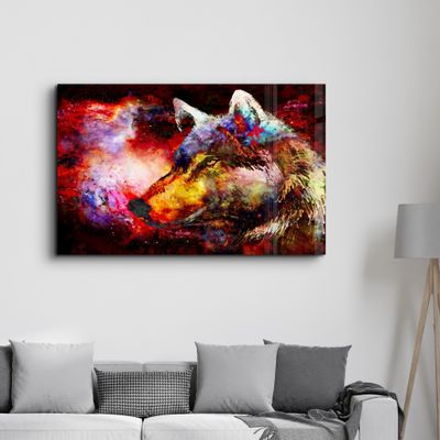 Other wall decoration - Abstract Colorful Wolf | Glass Wall Art - ARTDESIGNA