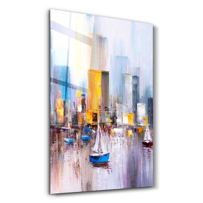 Other wall decoration - Abstract Boats and Buildings | Glass Wall Art - ARTDESIGNA
