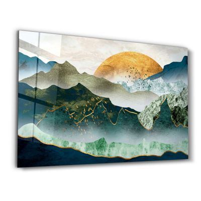 Autres décorations murales - Abstract Birds and Sunset | Glass Wall Art - ARTDESIGNA