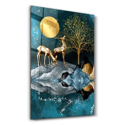 Autres décorations murales - Abstract Deer & Birds V2 | Glass Wall Art - ARTDESIGNA