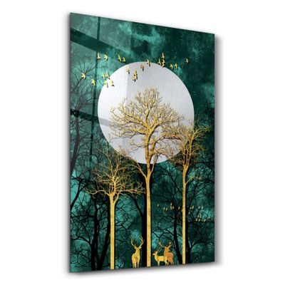 Other wall decoration - Abstract Deer & Birds V3 | Glass Wall Art - ARTDESIGNA