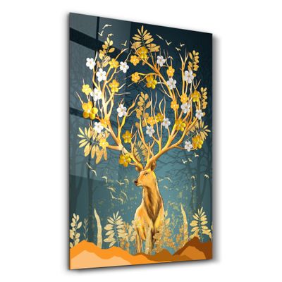 Other wall decoration - Abstract Deer & Flowers | Glass Wall Art - ARTDESIGNA