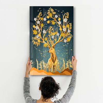Other wall decoration - Abstract Deer & Flowers | Glass Wall Art - ARTDESIGNA