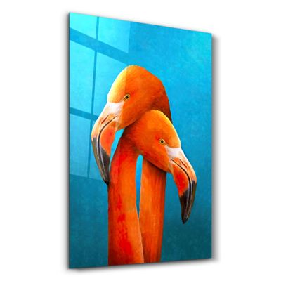 Other wall decoration - Orange Flamingos | Glass Wall Art - ARTDESIGNA