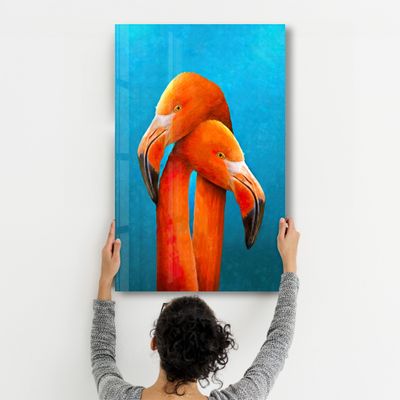 Other wall decoration - Orange Flamingos | Glass Wall Art - ARTDESIGNA