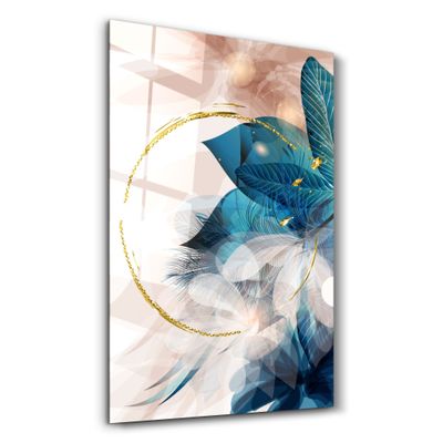 Other wall decoration - Abstract Blue Leaves | Glass Wall Art - ARTDESIGNA