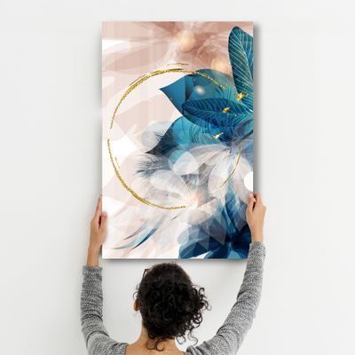 Autres décorations murales - Abstract Blue Leaves | Glass Wall Art - ARTDESIGNA
