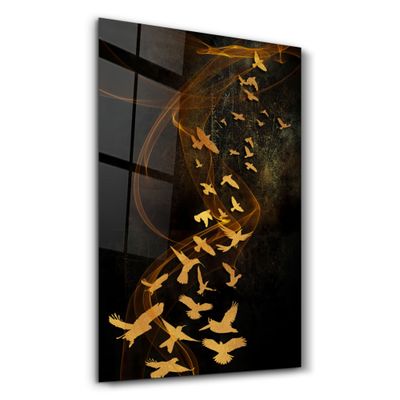 Autres décorations murales - Abstract Yellow Birds | Glass Wall Art - ARTDESIGNA