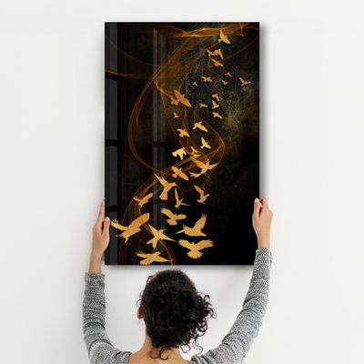Autres décorations murales - Abstract Yellow Birds | Glass Wall Art - ARTDESIGNA