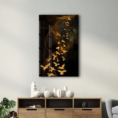 Autres décorations murales - Abstract Yellow Birds | Glass Wall Art - ARTDESIGNA