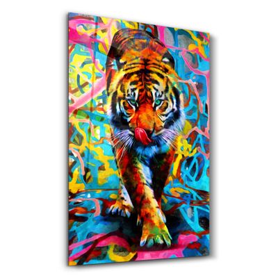 Autres décorations murales - Abstract Colorful Tiger | Glass Wall Art - ARTDESIGNA