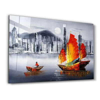 Autres décorations murales - Abstract Colorful Boat | Glass Wall Art - ARTDESIGNA