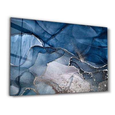 Autres décorations murales - Dark Blue Wave Pattern V3 | Glass Wall Art - ARTDESIGNA