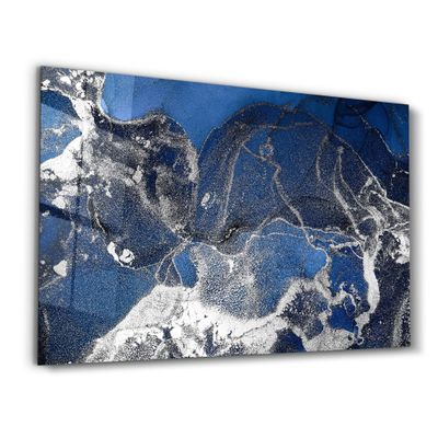Autres décorations murales - Dark Blue Wave Pattern V4 | Glass Wall Art - ARTDESIGNA