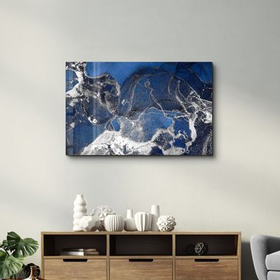 Autres décorations murales - Dark Blue Wave Pattern V4 | Glass Wall Art - ARTDESIGNA