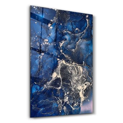 Autres décorations murales - Dark Blue Wave Pattern | Glass Wall Art - ARTDESIGNA