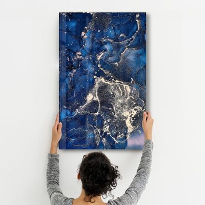 Autres décorations murales - Dark Blue Wave Pattern | Glass Wall Art - ARTDESIGNA