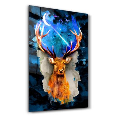 Autres décorations murales - Deer & Moon | Glass Wall Art - ARTDESIGNA