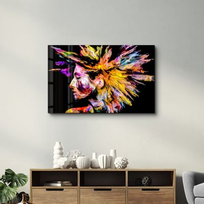 Other wall decoration - Abstract Colorful Woman Portrait V1 | Glass Wall Art - ARTDESIGNA
