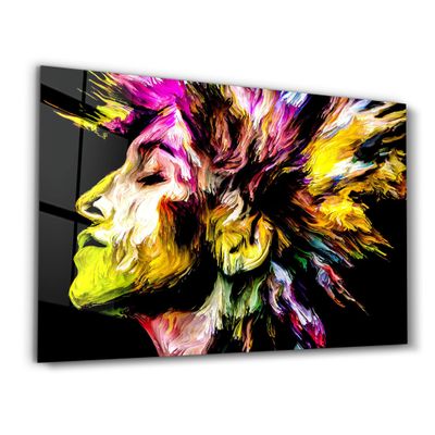 Autres décorations murales - Abstract Colorful Woman Portrait V2 1 | Glass Wall Art - ARTDESIGNA