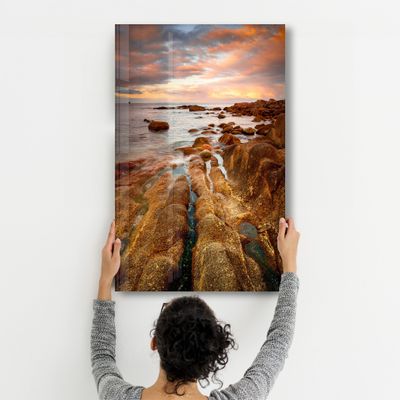 Other wall decoration - Golden Rocks and Sunset | Glass Wall Art - ARTDESIGNA