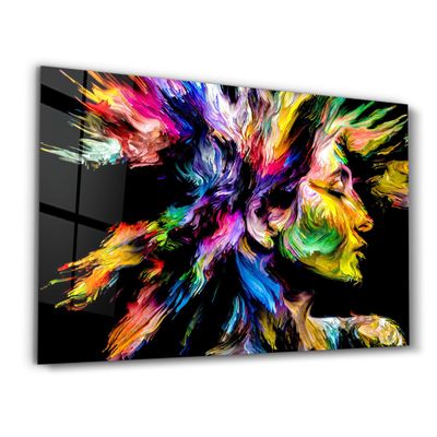 Other wall decoration - Abstract Colorful Woman Portrait V2 | Glass Wall Art - ARTDESIGNA