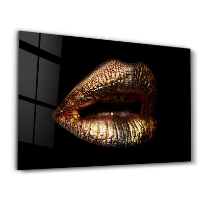 Other wall decoration - Golden Lips | Glass Wall Art - ARTDESIGNA