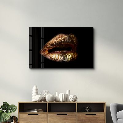 Autres décorations murales - Golden Lips | Glass Wall Art - ARTDESIGNA