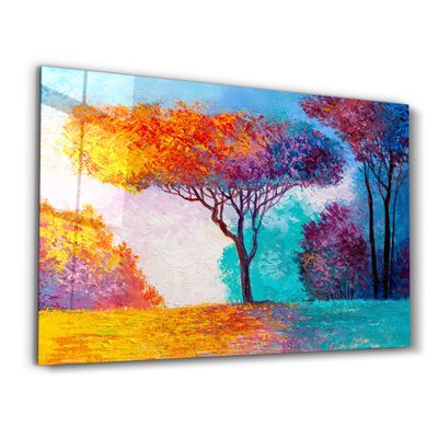 Autres décorations murales - Abstract Colorful Trees 2 | Glass Wall Art - ARTDESIGNA