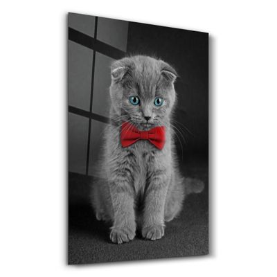 Autres décorations murales - Cat with Bow Tie | Glass Wall Art - ARTDESIGNA